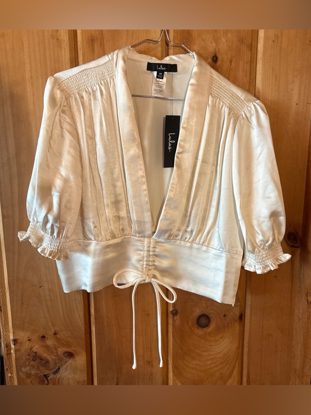 Silky Cream Women's Top with Tie